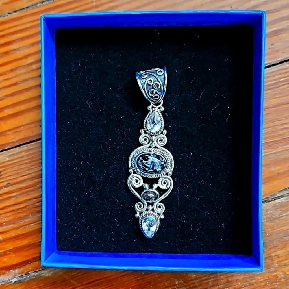 "ESTATE PIECE" Arya's vintage sterling silver pendant with semiprecious stones.